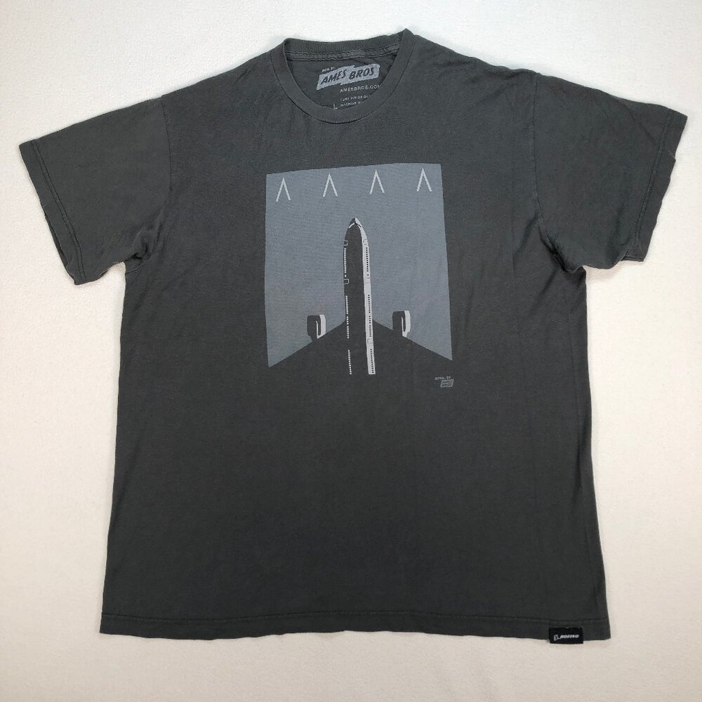 Ames Bros T Shirt‎ Men's L Gray Airplane Graphic Print 100% Cotton Monotone